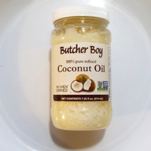 A bottle of coconut oil.