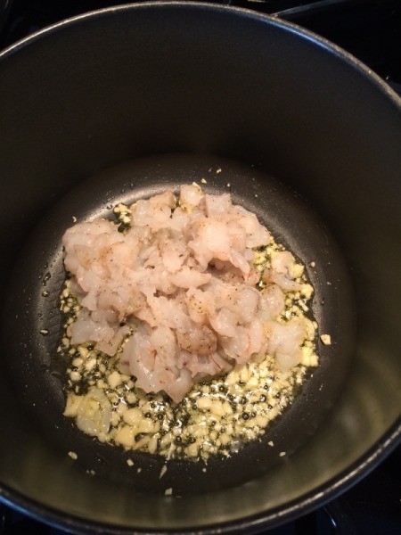 shrimp added to pan