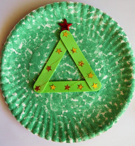 Let It Snow Paper Plate Craft - glue red star to top of the tree