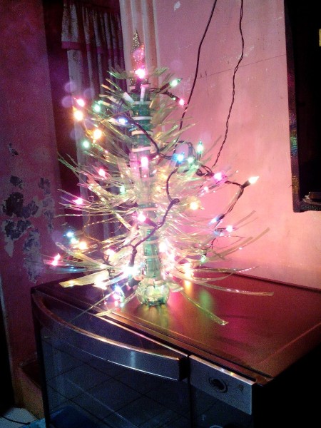 Plastic Bottle Christmas Tree - complete with a string of lights