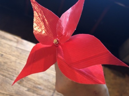 Making a Duct Tape Poinsettia - work your way down with larger leaves