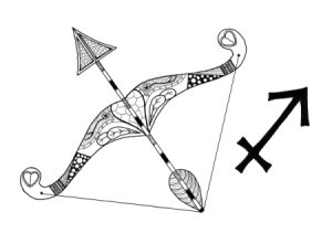 Sagittarius Adult Coloring Page - symbol and elaborate bow and arrow