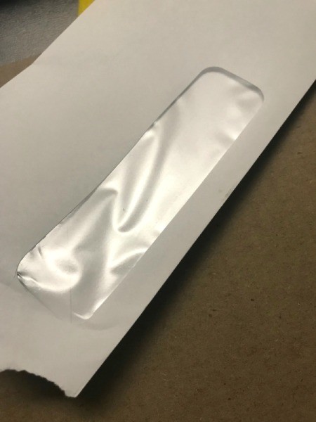 Christmas Triangle Candy Box Ornament - use the paper window from an envelop behind the tree cut out