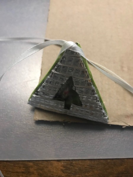 Christmas Triangle Candy Box Ornament - tie the ribbon so that it hooks to the front of the box