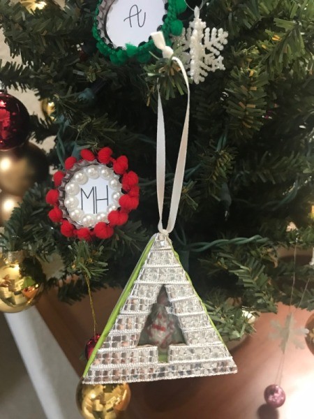 Christmas Triangle Candy Box Ornament - hanging on the tree