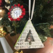 Christmas Triangle Candy Box Ornament  - ornament on tree next to bottle cap ornament