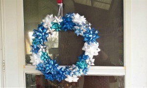 Happy Bow Wreath - finished wreath hanging on the door