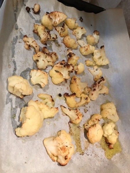 roasted Cauliflower on parchment paper