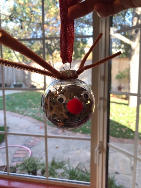 Cute Reindeer Ornament - hanging in front of a bay window