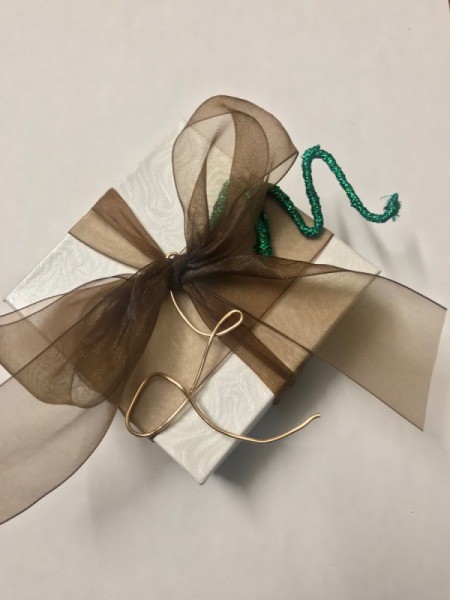 Wire Gift Tag Charm and Ornaments - gift with plain copper letter and ribbon wrapped version