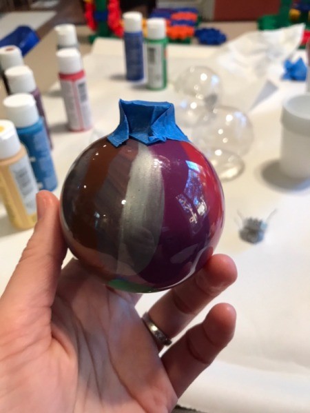 Poured Paint Ornaments - almost striped painted Christmas ball
