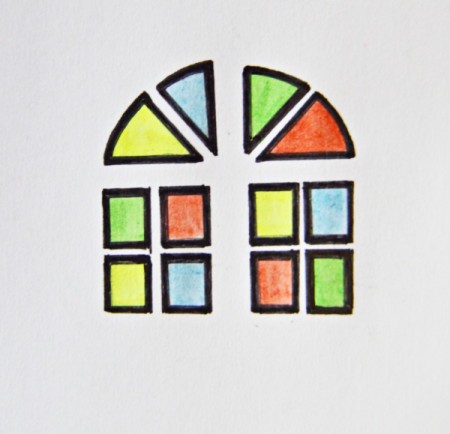 Stained Glass Church Window Christmas Card - trace around panes with black pen