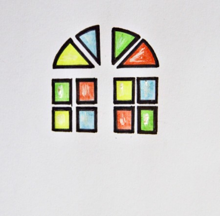 Stained Glass Church Window Christmas Card - use paint brush and white paint to add light reflections to windows