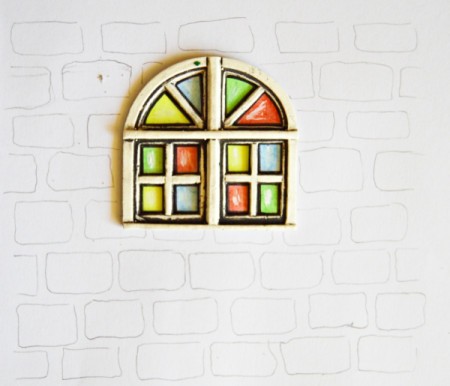 Stained Glass Church Window Christmas Card - use pencil to lightly draw on the brick wall