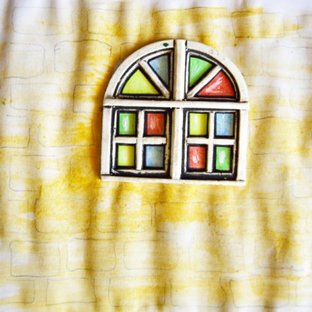 Stained Glass Church Window Christmas Card - paint entire wall with yellow watercolor paint