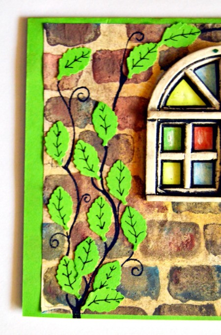 Stained Glass Church Window Christmas Card - punch out leaves, use pen to add veins, and branches between leaves