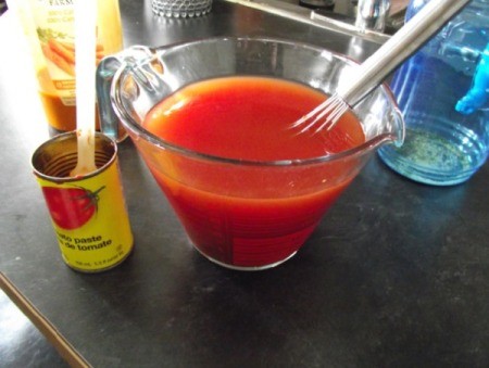 tomato paste and water in bowl