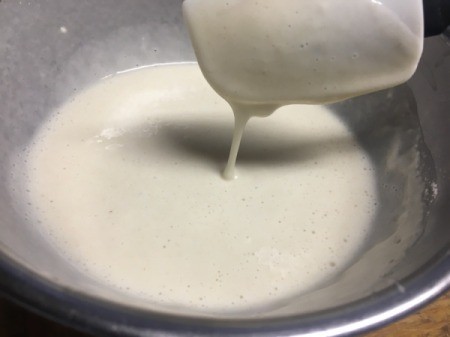 mixing waffle batter