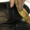 Using a banana peel to shine your leather shoes.
