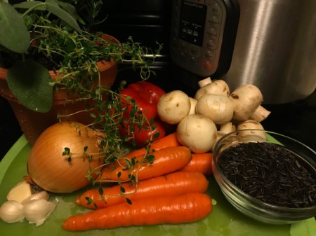 Ingredients for mushroom and wild rice soup.