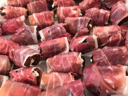 Goat Cheese Stuffed prosciutto rolled Dates Appetizer