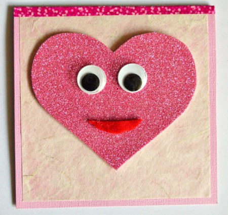 "Wide-Eyed Over You" Valentine Card - cut out red felt mouth and glue in place