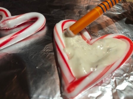 Candy Cane Hearts - use a chopstick to spread evenly inside the heart