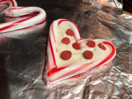 Candy Cane Hearts - decorate before the candy melts stiffen