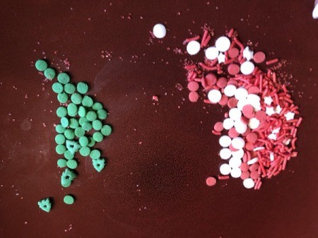 Candy Cane Hearts - separate your sprinkles keeping the green for later