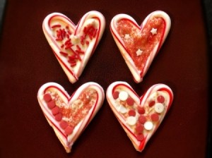 Candy Cane Hearts - four finished heart candies