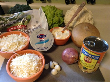 Ingredients for spinach artichoke dip