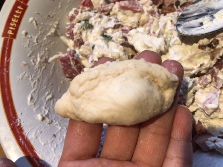 wrapping dough circles