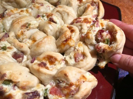 Blooming Ham and Cheese Pull-Apart Bread ready to eat