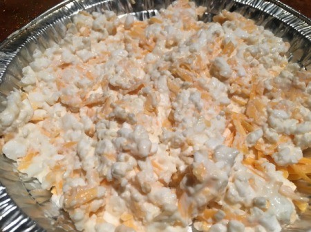 mixed Three Cheeses in a aluminum pan