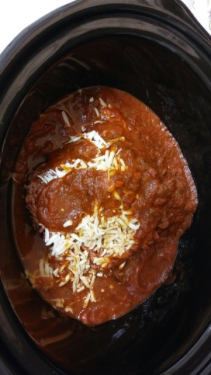 A meal in a crockpot.