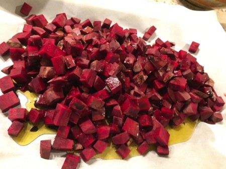 cut beets drizzled with olive oil