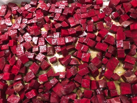 cut beets drizzled with olive oil