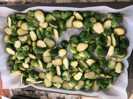 brussels sprouts on parchment paper