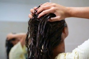 Woman Dyeing Her Hair