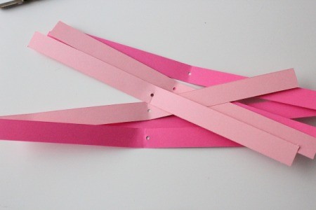 Hearts Garland - opened strips with fold and hole visible