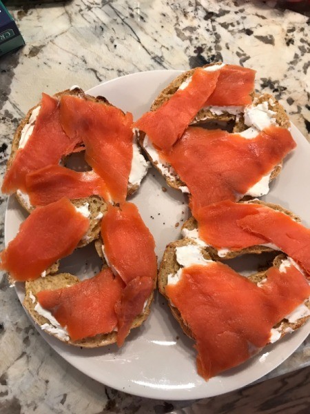 Bagels with cream cheese and salmon
