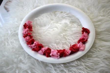 Valentine's Day Tissue Wreath - partial first row of crumples