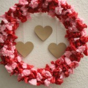 Valentine's Day Tissue Wreath - finished wreath with three hearts in middle