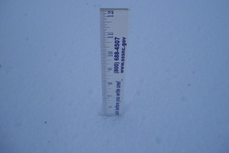 A ruler showing how deep the snow is outside.