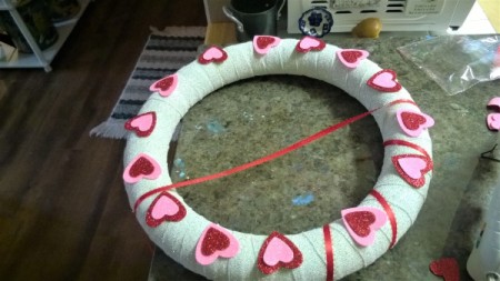 Foam Heart Wreath - glue the hearts to the wreath and wrap with red ribbon