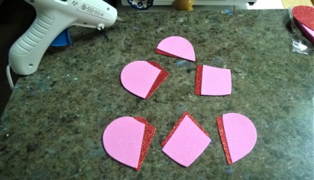 Foam Heart Wreath - stack the red and pink larger hearts and cut apart