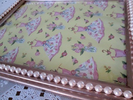 Turning A Picture Frame Into a Display or Serving Tray - decorative paper cut and placed under the glass