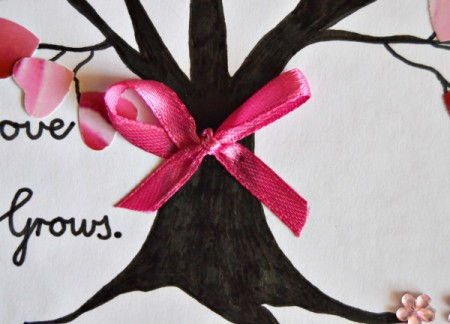 Love Grows Valentine Card - make a ribbon bow and glue to the tree trunk