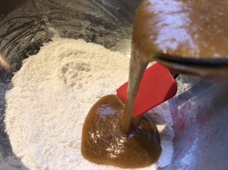 adding wet to dry ingredients