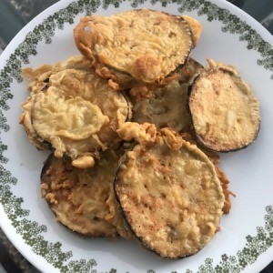 Fried Eggplant Slices on plate